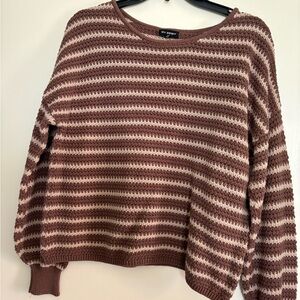 Blu Pepper Striped Crewneck Sweater - Brown & Cream